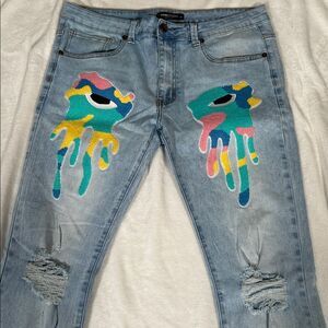 Roku studio Eye Colorful Drip Design Light Blue Jeans